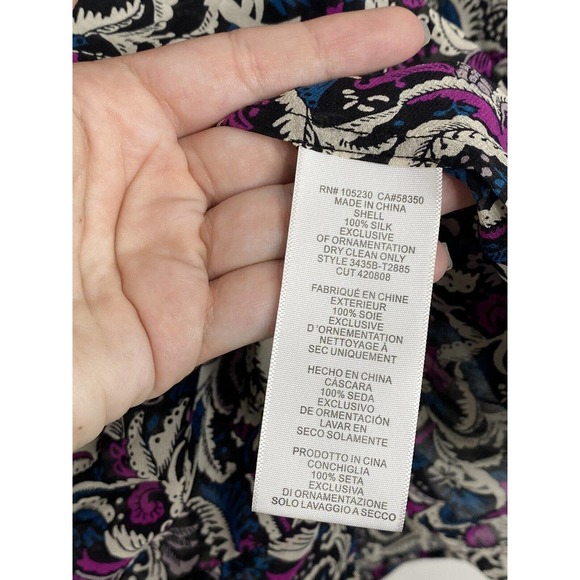 Joie Paisley 100% Silk Women’s Tassel Tie Keyhole Sheer Peasant Top Blouse Sz M - Picture 4 of 6